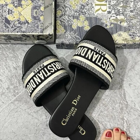 Christian Dior Sparkly Dway Slide Black Sandals - Picture 1 of 7